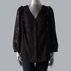 Black Simply Vera Vera Wang ruffle sleeve top with lace 2x